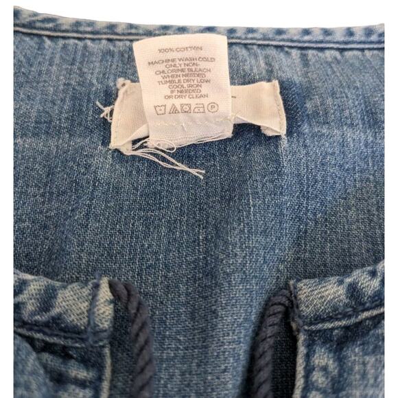 Small Oversized Chambray Lounge Dress Pockets Tassels Beachy Boho Coastal Loft - Picture 10 of 10